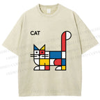 Unisex Bauhaus Cat Printed Washed Tee