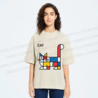 Unisex Bauhaus Cat Printed Washed Tee