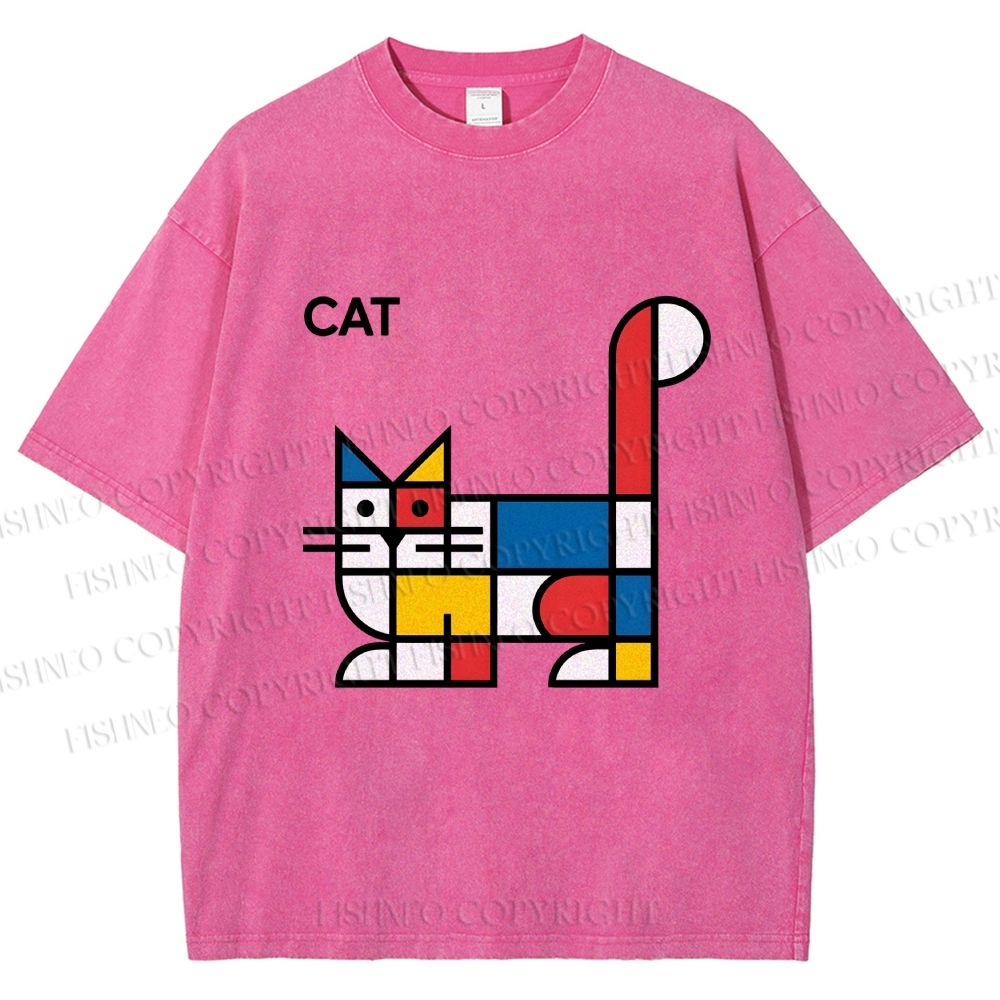 Unisex Bauhaus Cat Printed Washed Tee