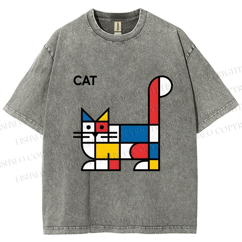 Unisex Bauhaus Cat Printed Washed Tee