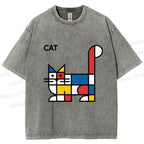 Unisex Bauhaus Cat Printed Washed Tee