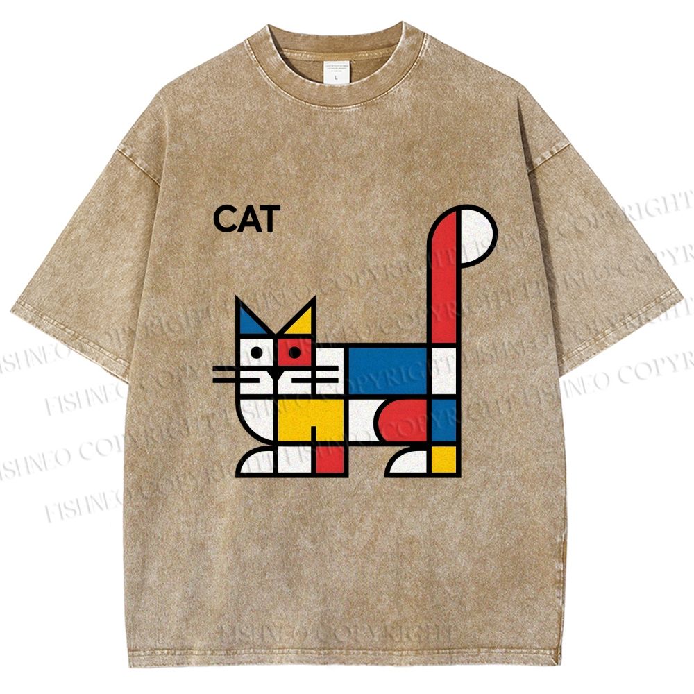 Unisex Bauhaus Cat Printed Washed Tee