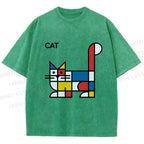 Unisex Bauhaus Cat Printed Washed Tee