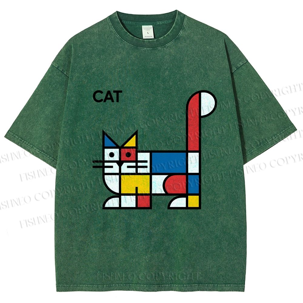 Unisex Bauhaus Cat Printed Washed Tee