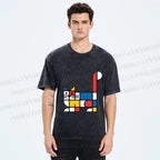 Unisex Bauhaus Cat Printed Washed Tee