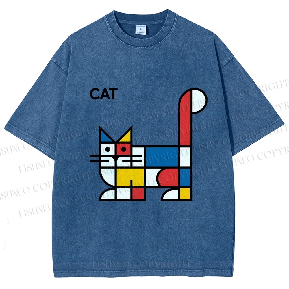 Unisex Bauhaus Cat Printed Washed Tee