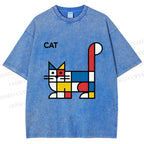 Unisex Bauhaus Cat Printed Washed Tee