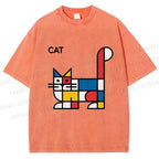 Unisex Bauhaus Cat Printed Washed Tee