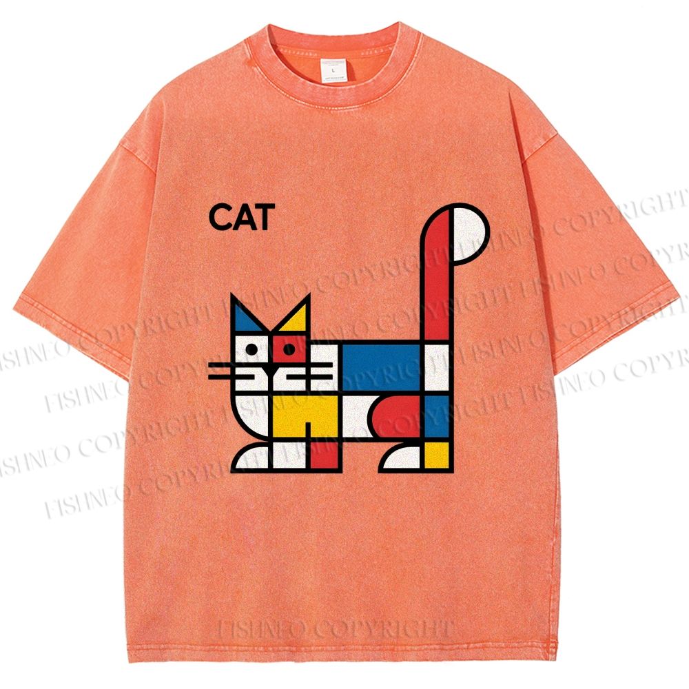 Unisex Bauhaus Cat Printed Washed Tee