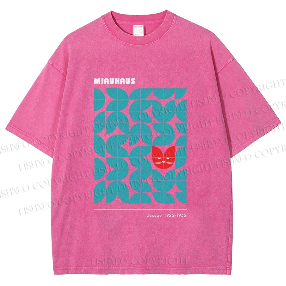 Unisex Bauhaus Cat Printed Washed Tee