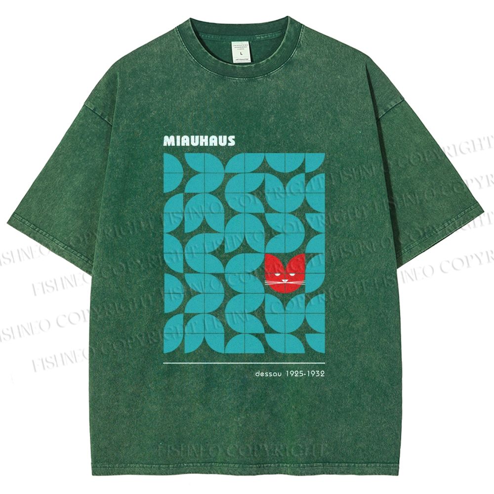 Unisex Bauhaus Cat Printed Washed Tee