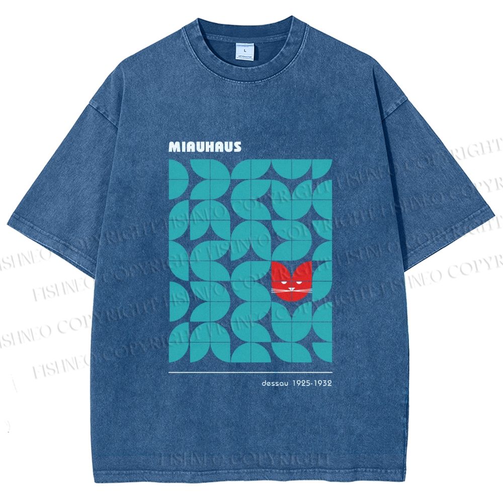 Unisex Bauhaus Cat Printed Washed Tee