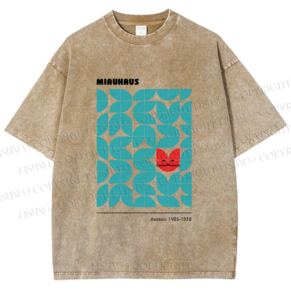 Unisex Bauhaus Cat Printed Washed Tee