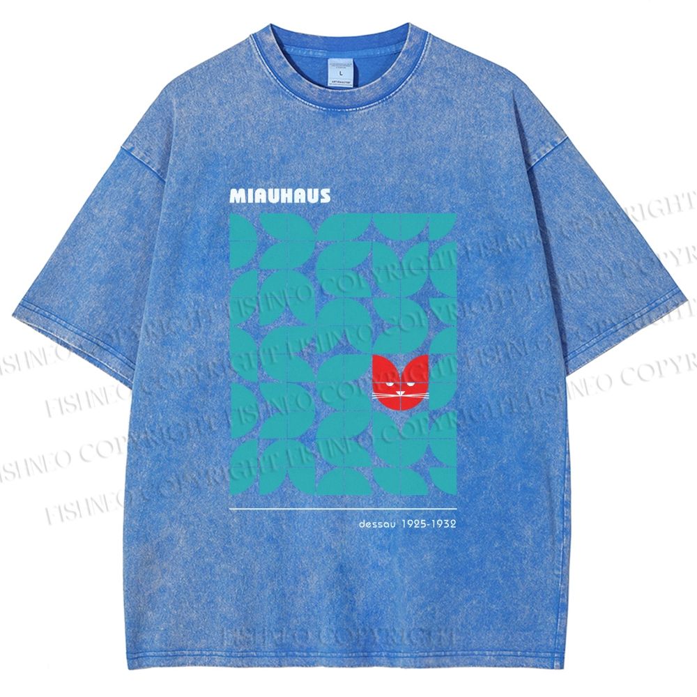 Unisex Bauhaus Cat Printed Washed Tee