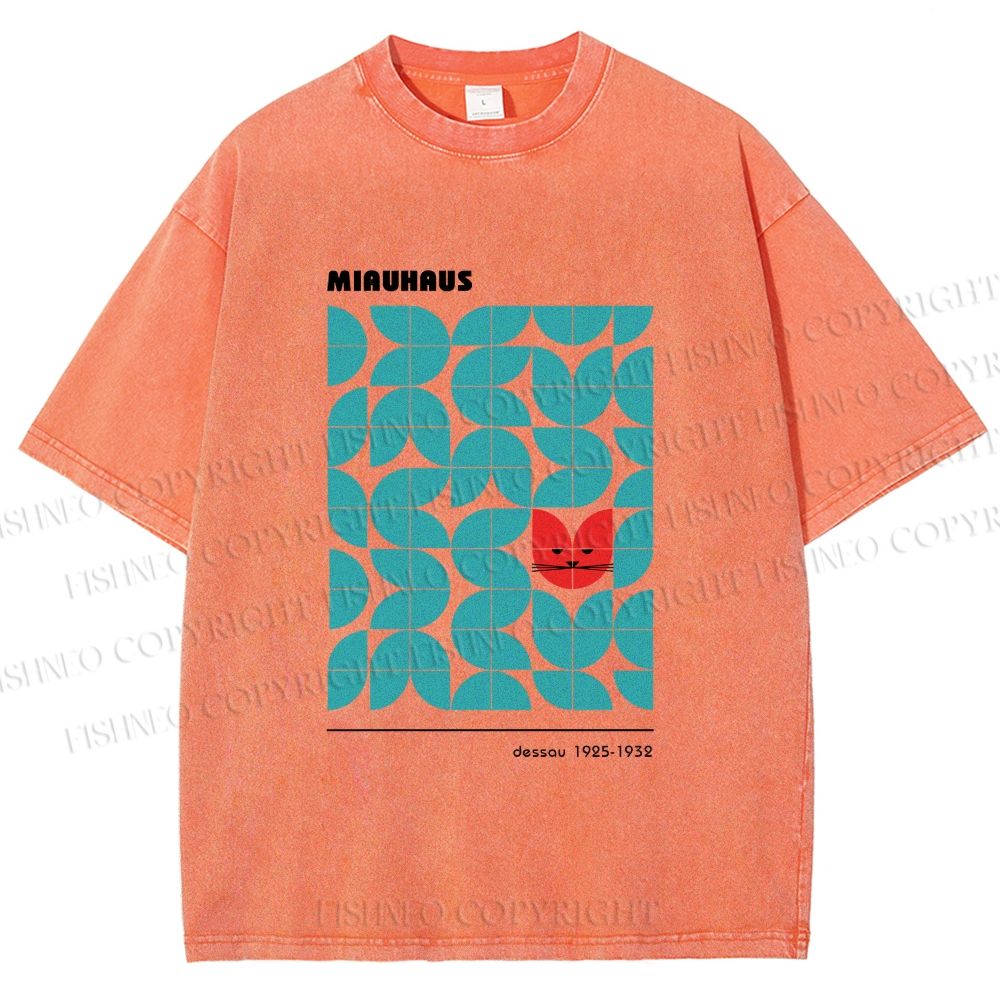Unisex Bauhaus Cat Printed Washed Tee