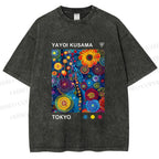 Unisex Yayoi Kusama Flower Printed Washed Tee