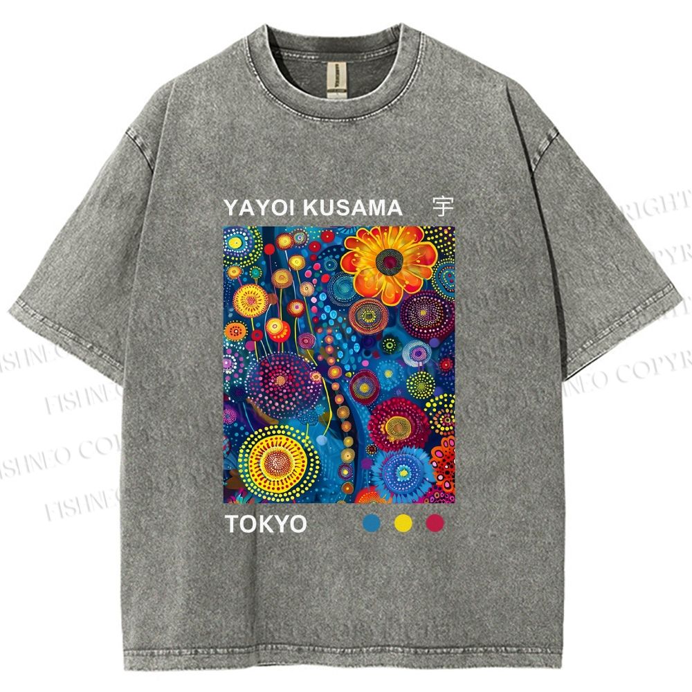 Unisex Yayoi Kusama Flower Printed Washed Tee