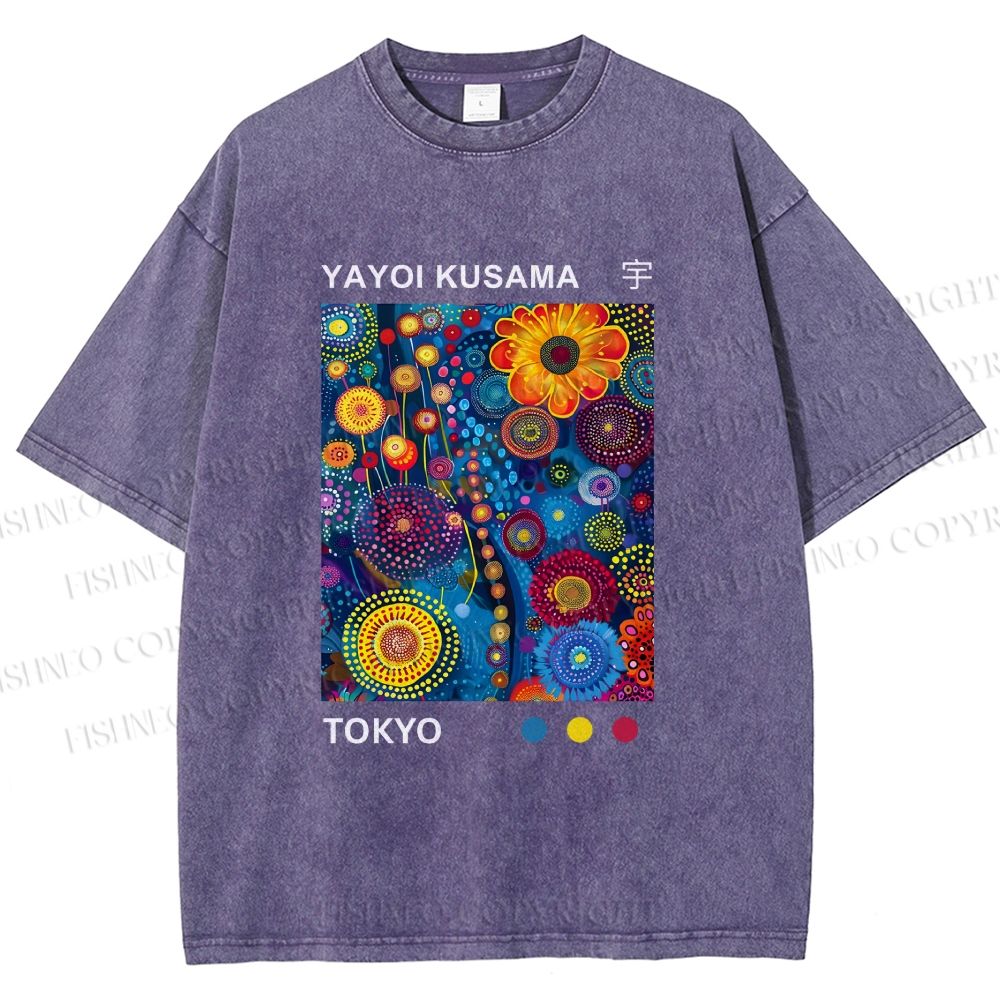 Unisex Yayoi Kusama Flower Printed Washed Tee