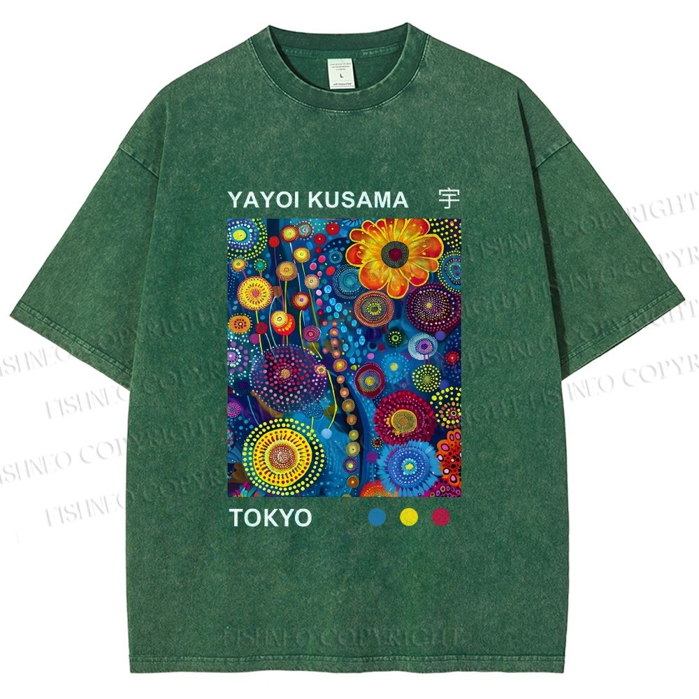 Unisex Yayoi Kusama Flower Printed Washed Tee