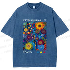 Unisex Yayoi Kusama Flower Printed Washed Tee