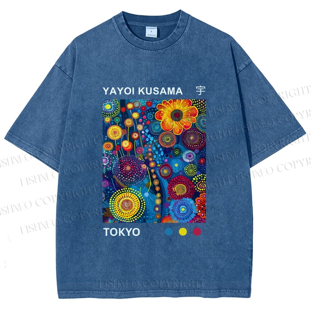 Unisex Yayoi Kusama Flower Printed Washed Tee