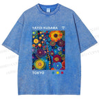 Unisex Yayoi Kusama Flower Printed Washed Tee
