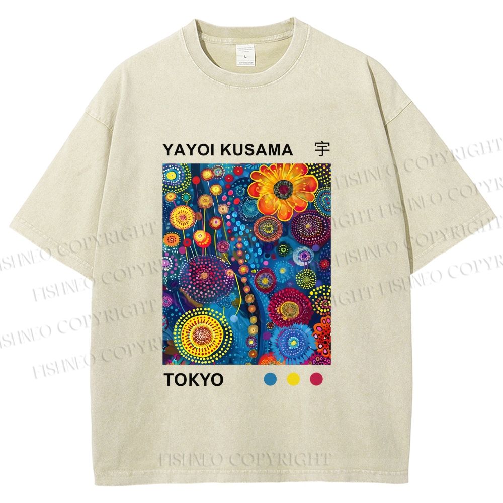 Unisex Yayoi Kusama Flower Printed Washed Tee