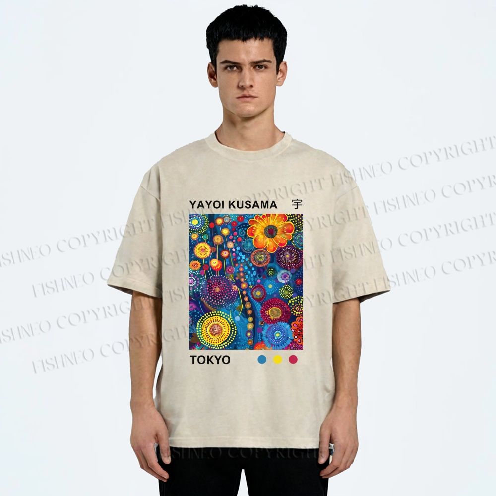 Unisex Yayoi Kusama Flower Printed Washed Tee