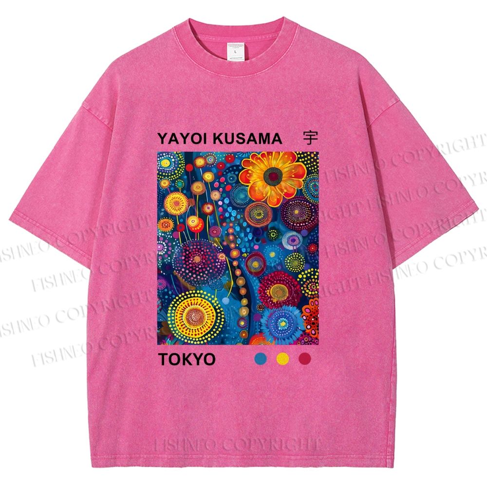 Unisex Yayoi Kusama Flower Printed Washed Tee