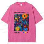 Unisex Yayoi Kusama Flower Printed Washed Tee