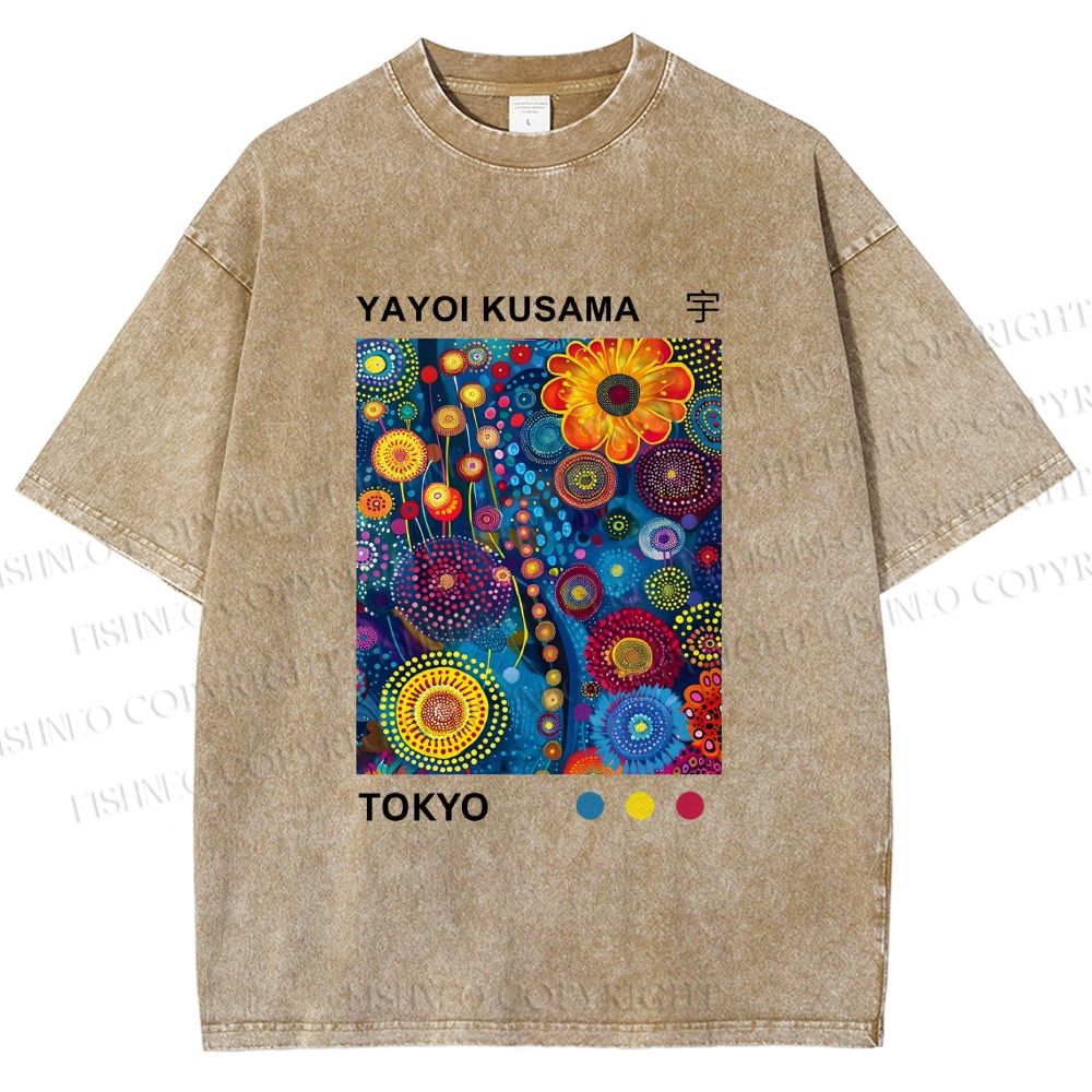 Unisex Yayoi Kusama Flower Printed Washed Tee