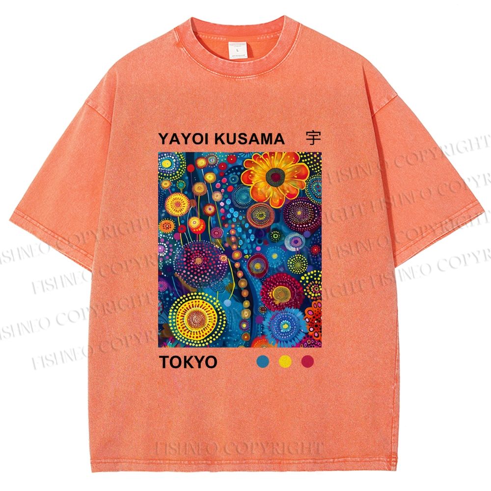 Unisex Yayoi Kusama Flower Printed Washed Tee