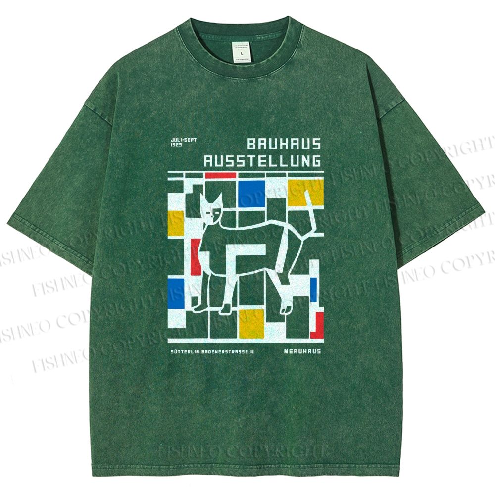 Unisex Bauhaus Cat Printed Washed Tee