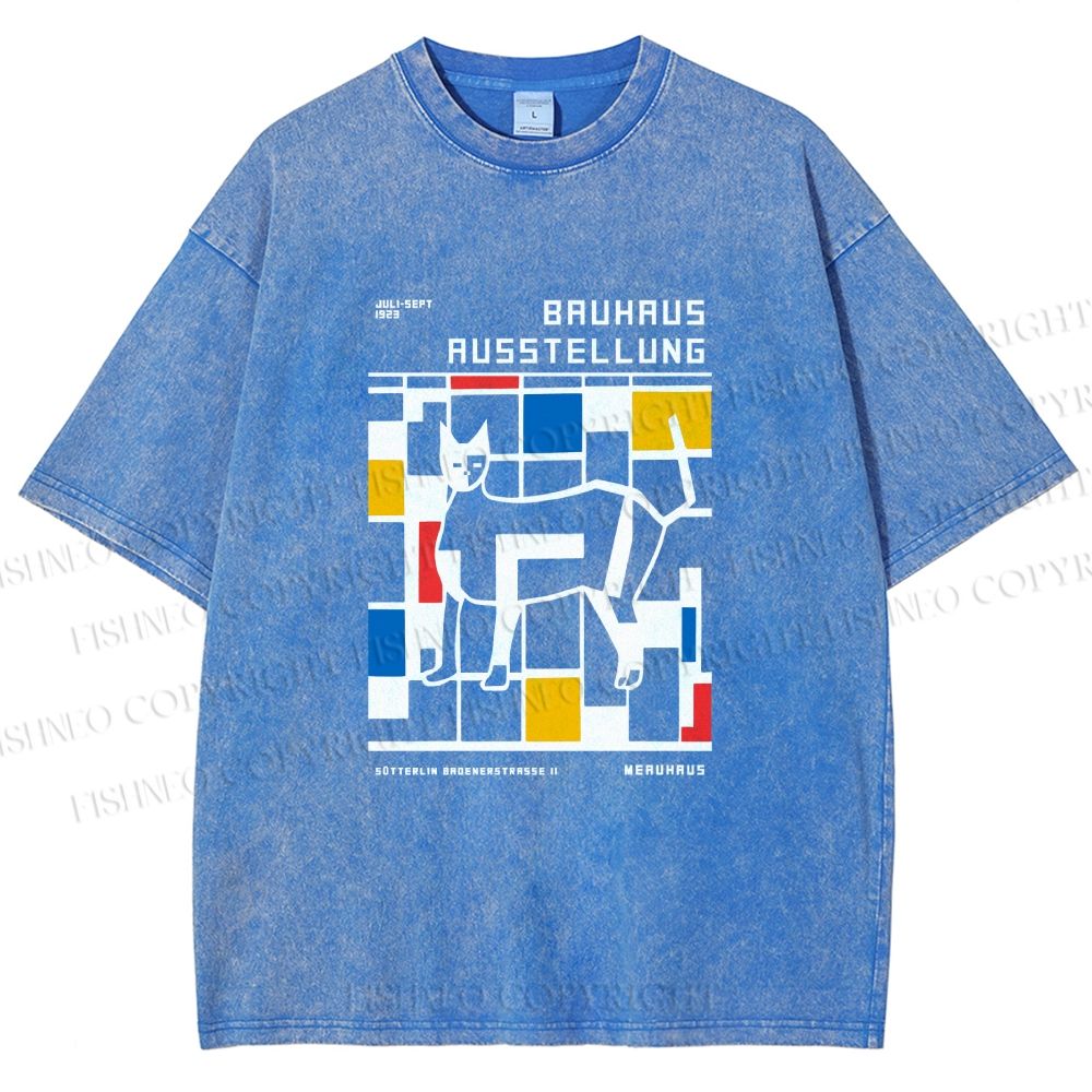 Unisex Bauhaus Cat Printed Washed Tee