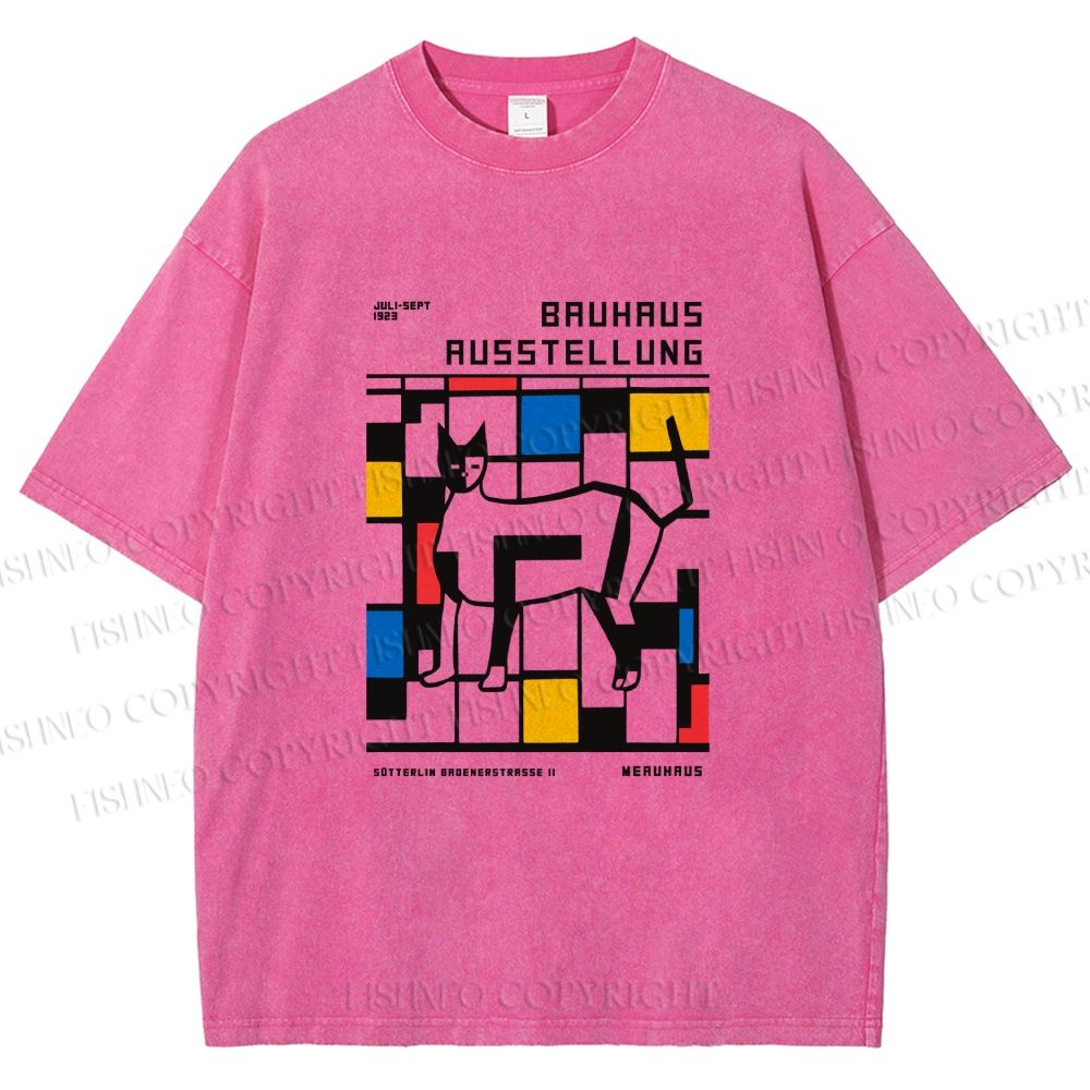 Unisex Bauhaus Cat Printed Washed Tee