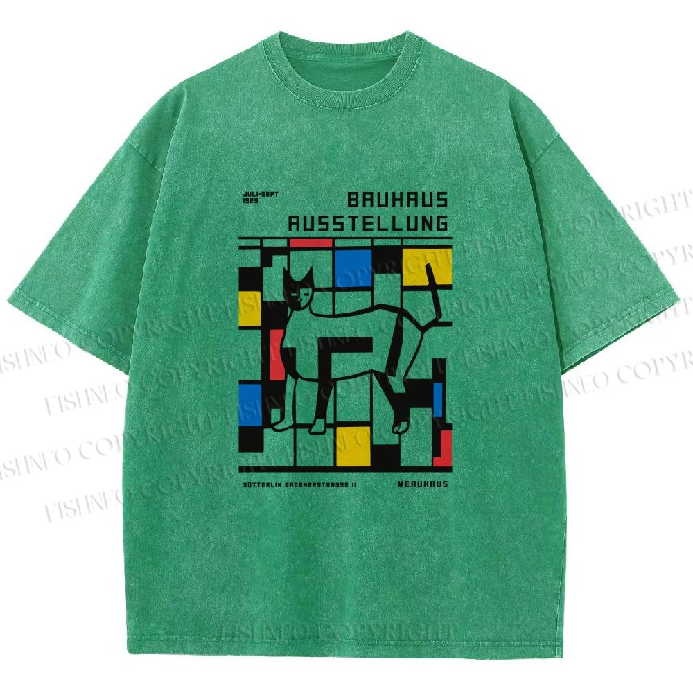 Unisex Bauhaus Cat Printed Washed Tee