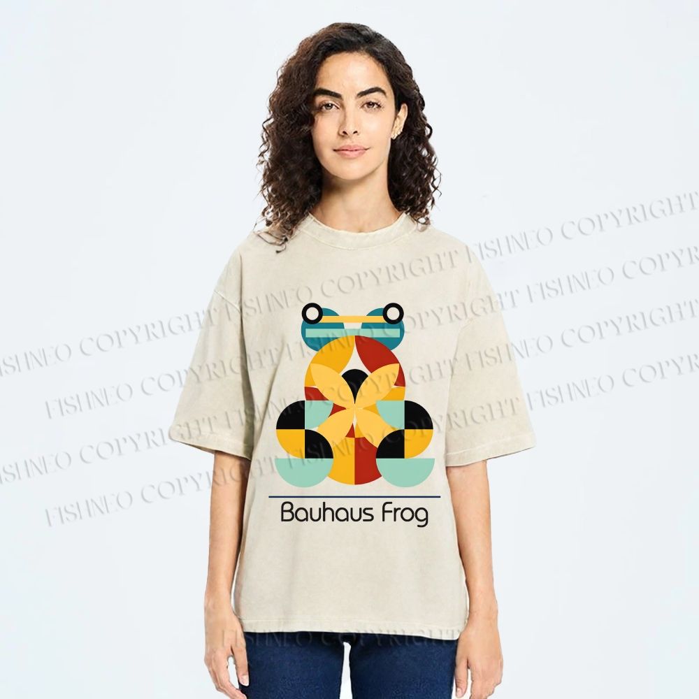 Unisex Bauhaus Frog Printed Washed Tee