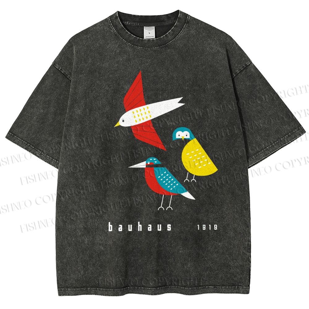 Unisex Bauhaus Bird Printed Washed Tee