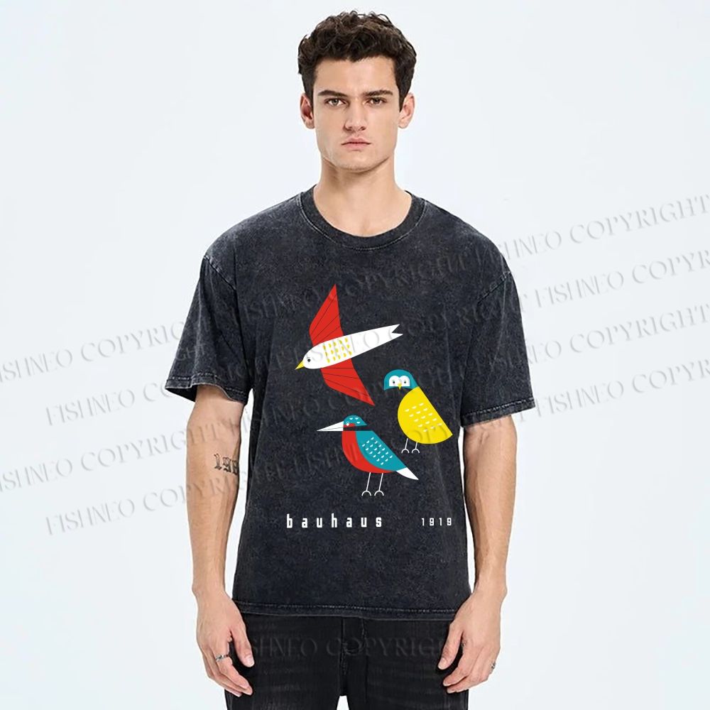 Unisex Bauhaus Bird Printed Washed Tee