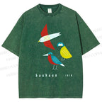Unisex Bauhaus Bird Printed Washed Tee