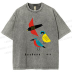 Unisex Bauhaus Bird Printed Washed Tee
