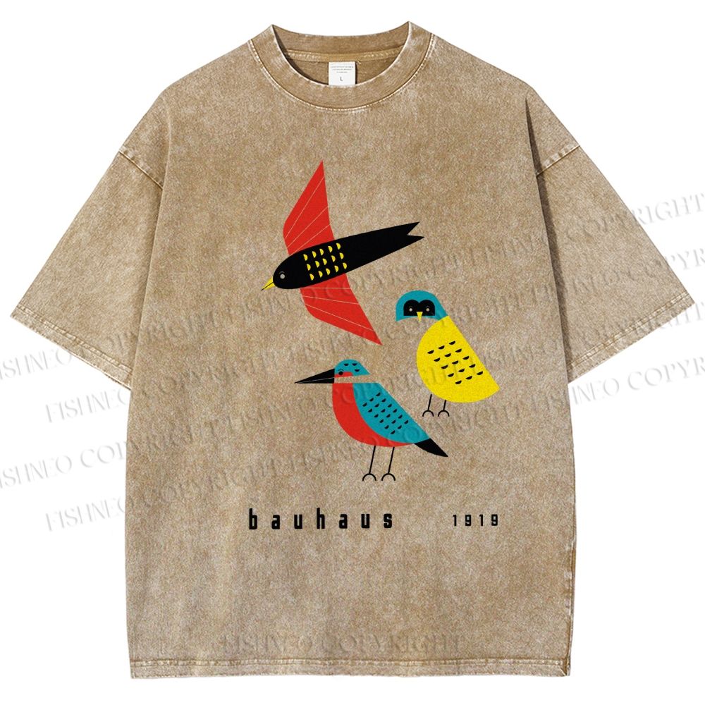 Unisex Bauhaus Bird Printed Washed Tee