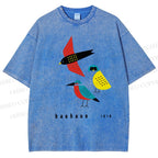 Unisex Bauhaus Bird Printed Washed Tee