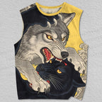 Unisex Vintage Wolf vs Panther Printed Tank Top