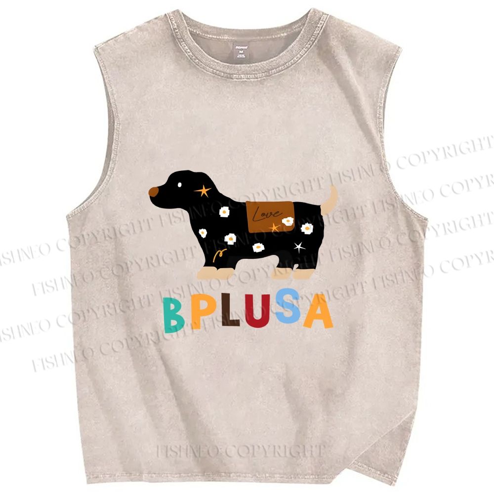 Unisex Bplusa Dog Printed Washed Tank Top