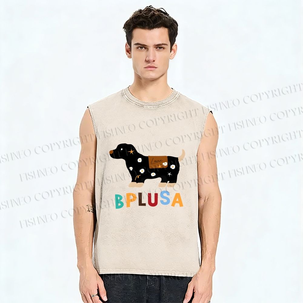 Unisex Bplusa Dog Printed Washed Tank Top