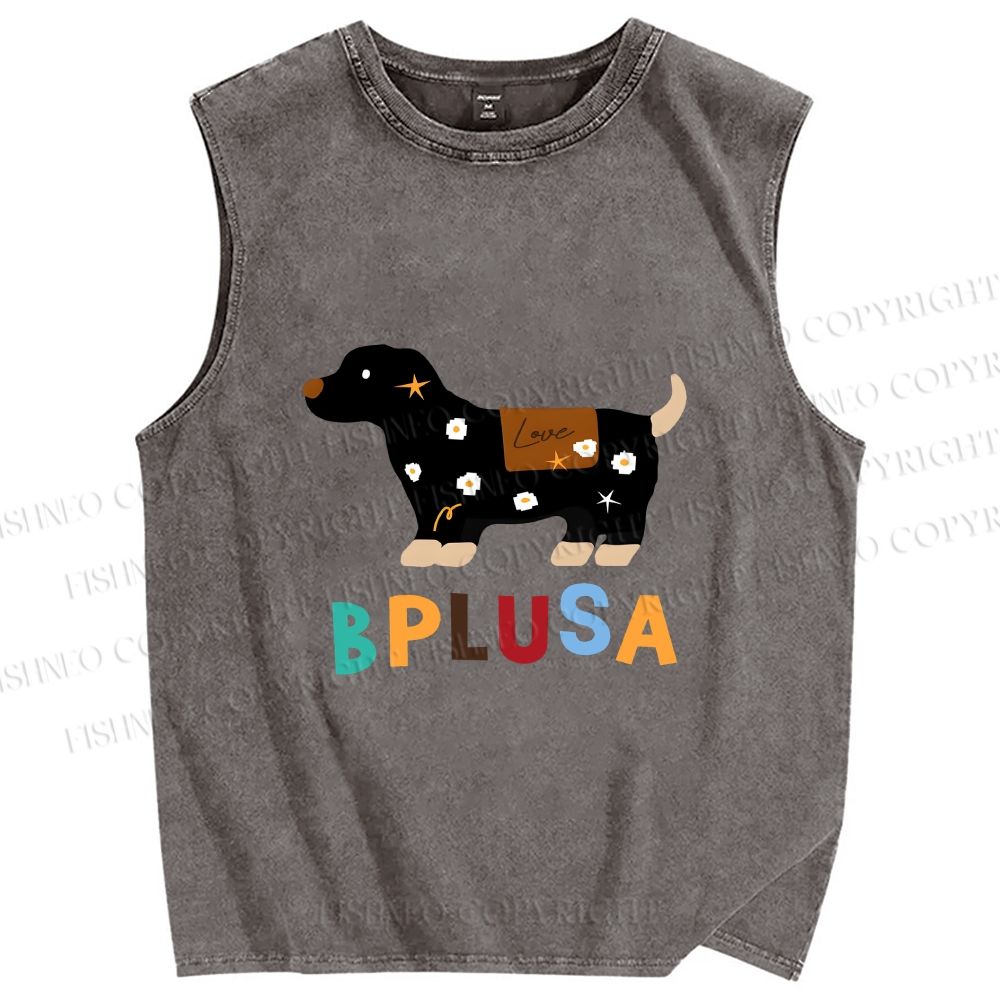 Unisex Bplusa Dog Printed Washed Tank Top