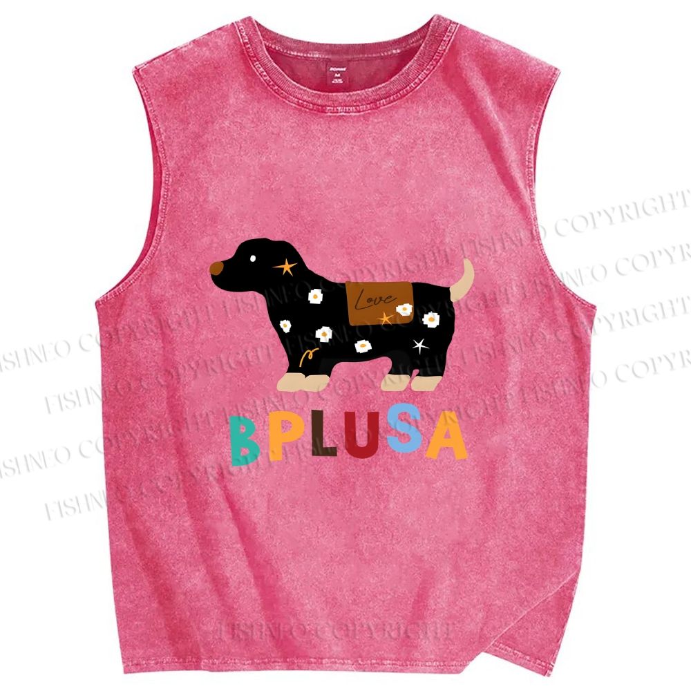 Unisex Bplusa Dog Printed Washed Tank Top