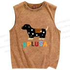 Unisex Bplusa Dog Printed Washed Tank Top