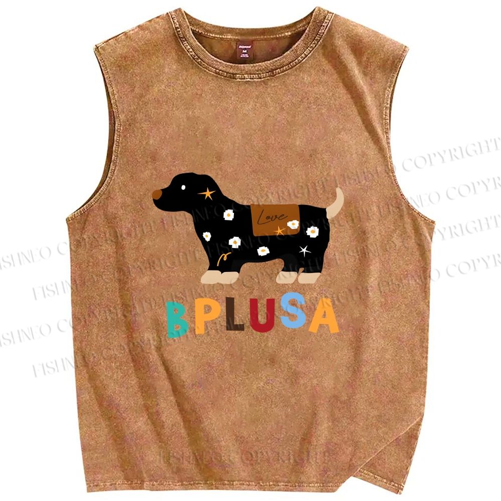 Unisex Bplusa Dog Printed Washed Tank Top